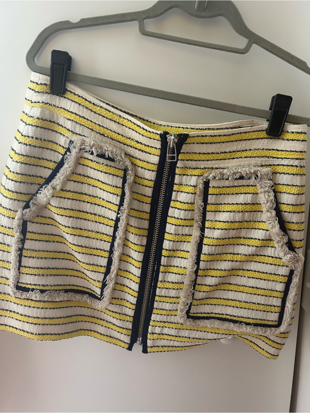 Veronica Beard Yellow & Navy Striped Tweed Mini Skirt